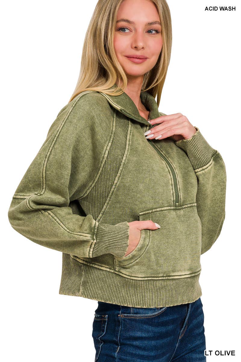 Half Zip Cropped Pullover: ASH MOCHA-171520 / M