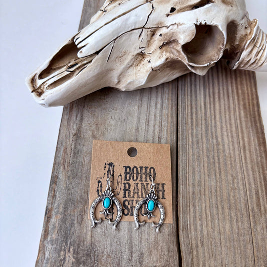 Western Squash Blossom Turquoise Stone Dangle Earring