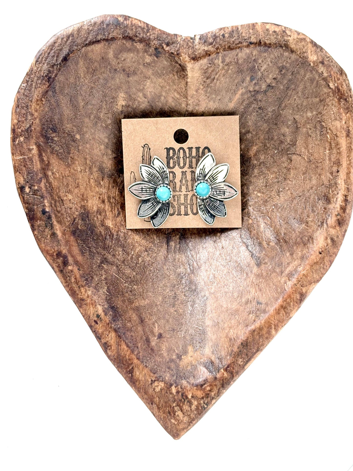 Western Style Flower Turquoise Stone Stud Earrings: White