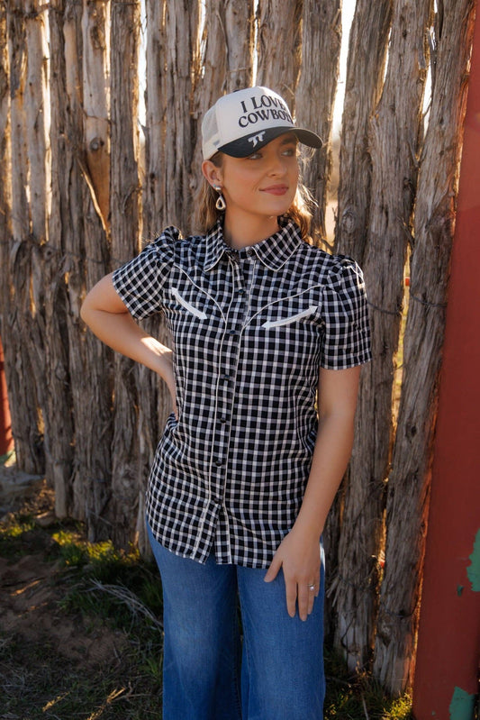 Pearl Snap, Black Gingham Short Sleeve