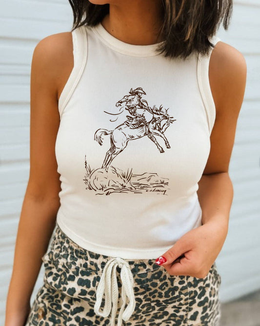 Cody Freedom Sketch| Western Graphic  Cropped Tank
