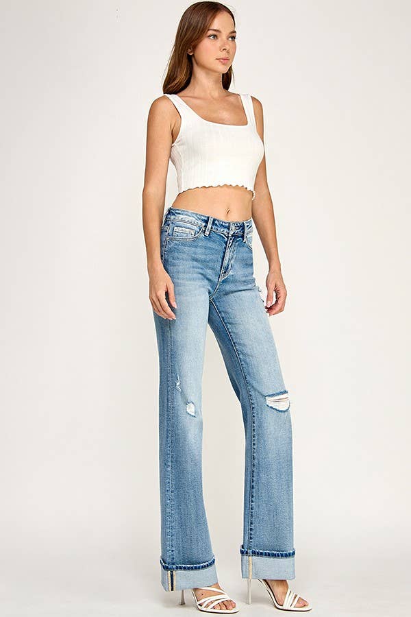 MID RISE VINTAGE FLARE W/ CUFFED HEM JEANS