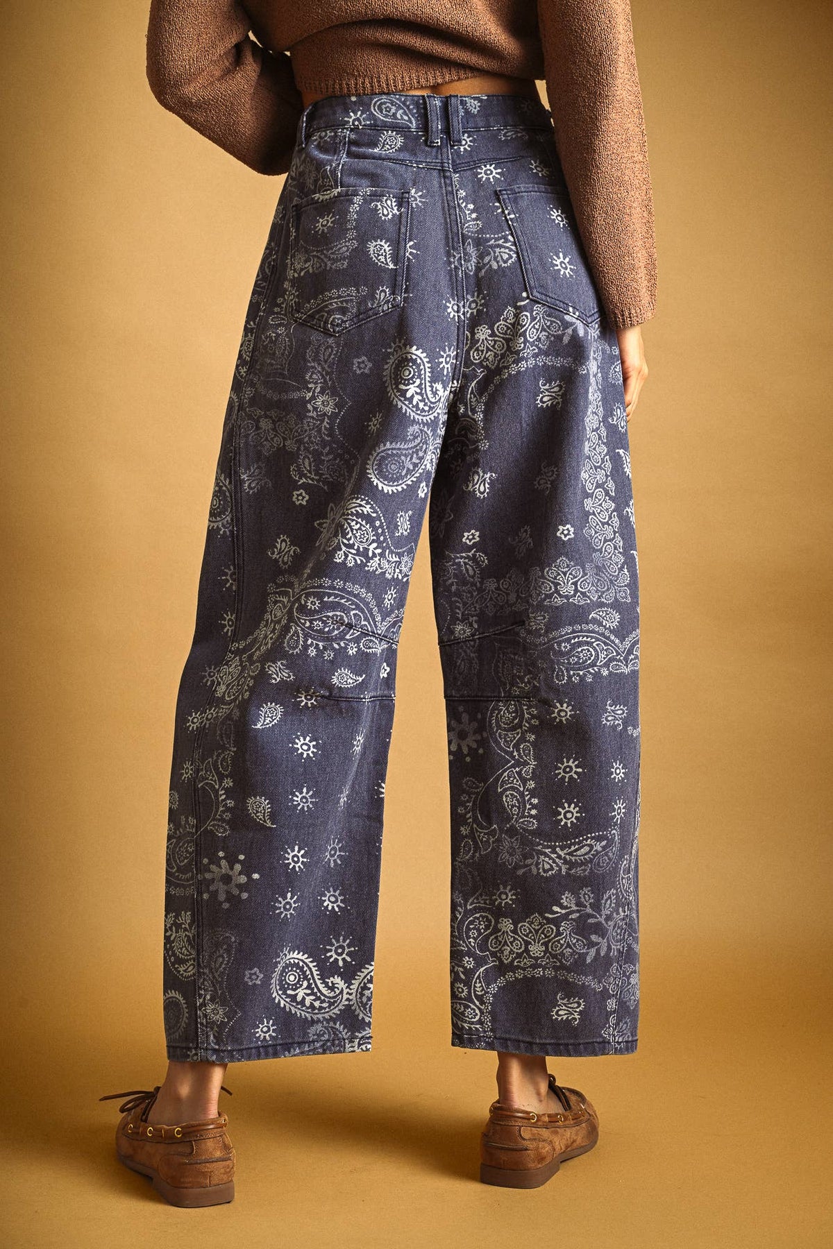 P6317   PAISLEY PRINT WASHED PANTS: BROWN / L