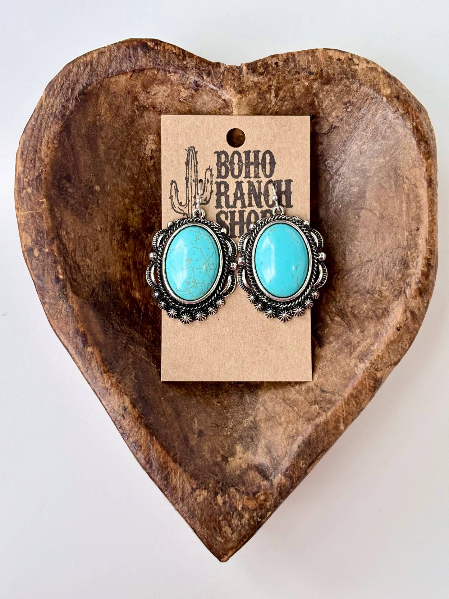 Western Style Turquoise Stone Statement Dangle Earrings: 3