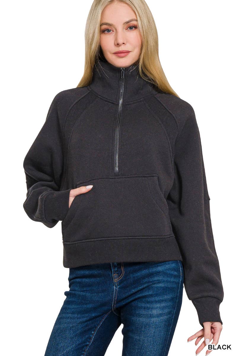 Half Zip Cropped Pullover: ASH MOCHA-171520 / L