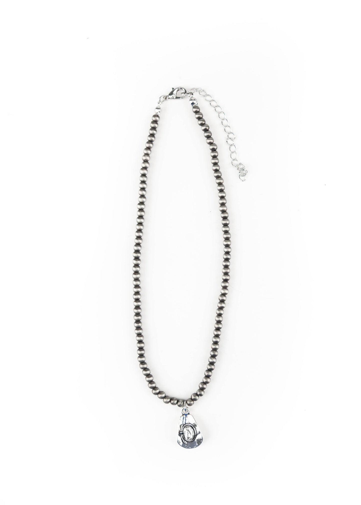 Dainty Faux Navajo Pearl Necklace with cowboy hat Charm