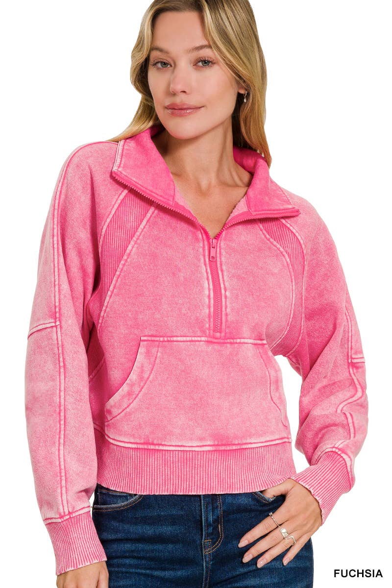 Half Zip Cropped Pullover: ASH MOCHA-171520 / M