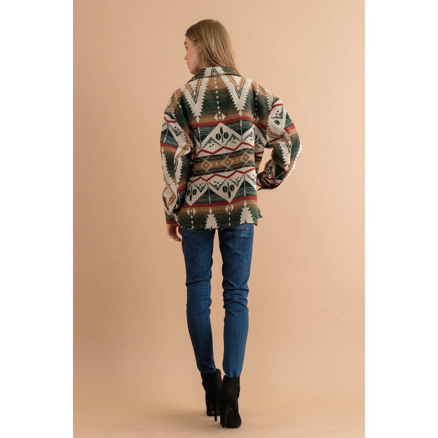 TRIBAL AZTEC PATTERN BUTTON DOWN SHIRT JACKET