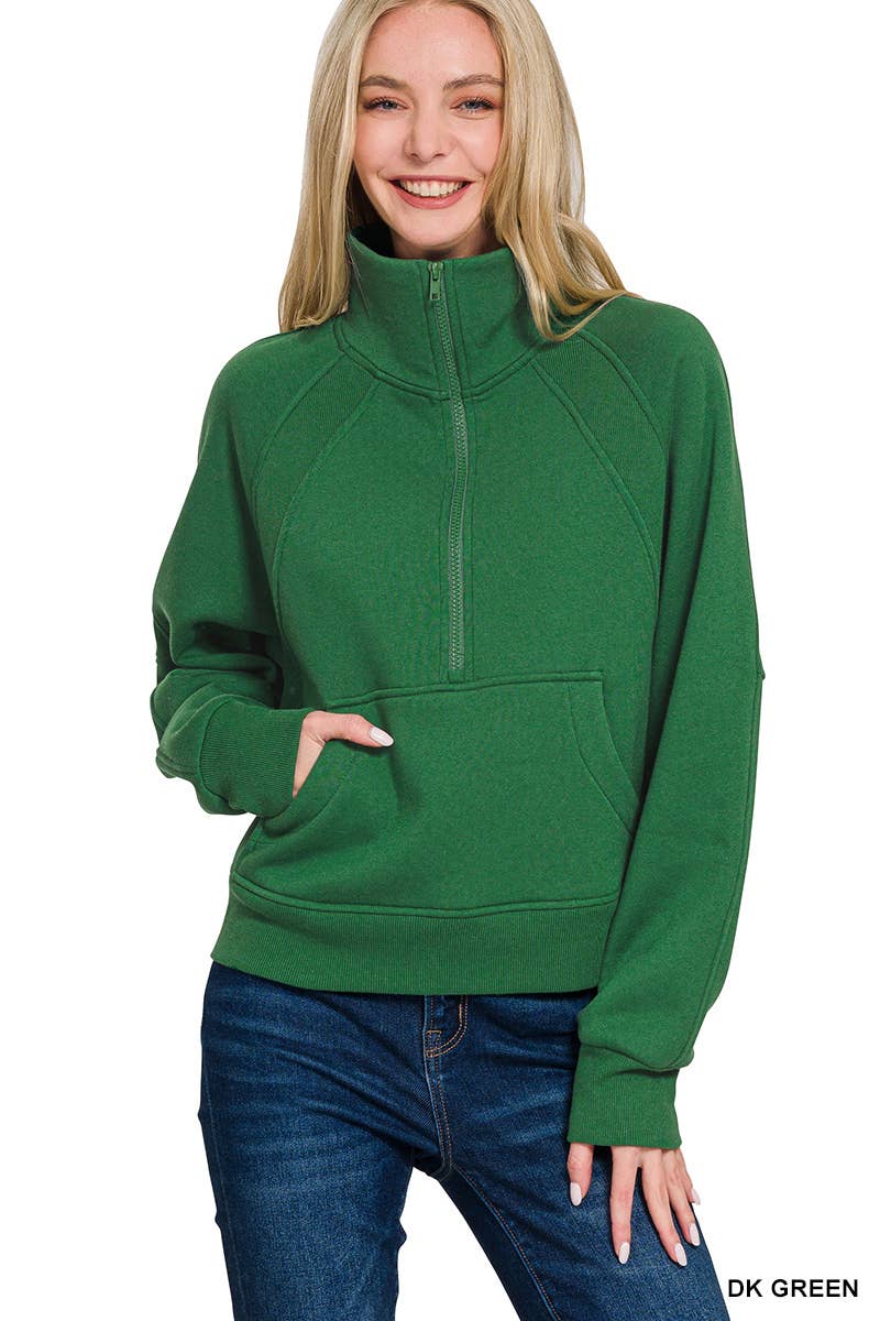 Half Zip Cropped Pullover: ASH MOCHA-171520 / S