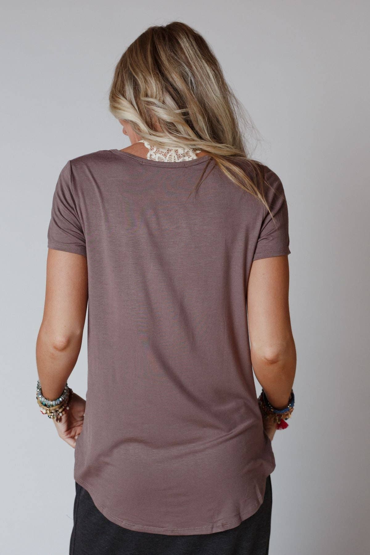 Scoop Neck Bralette Tee - Mocha: Mocha / L