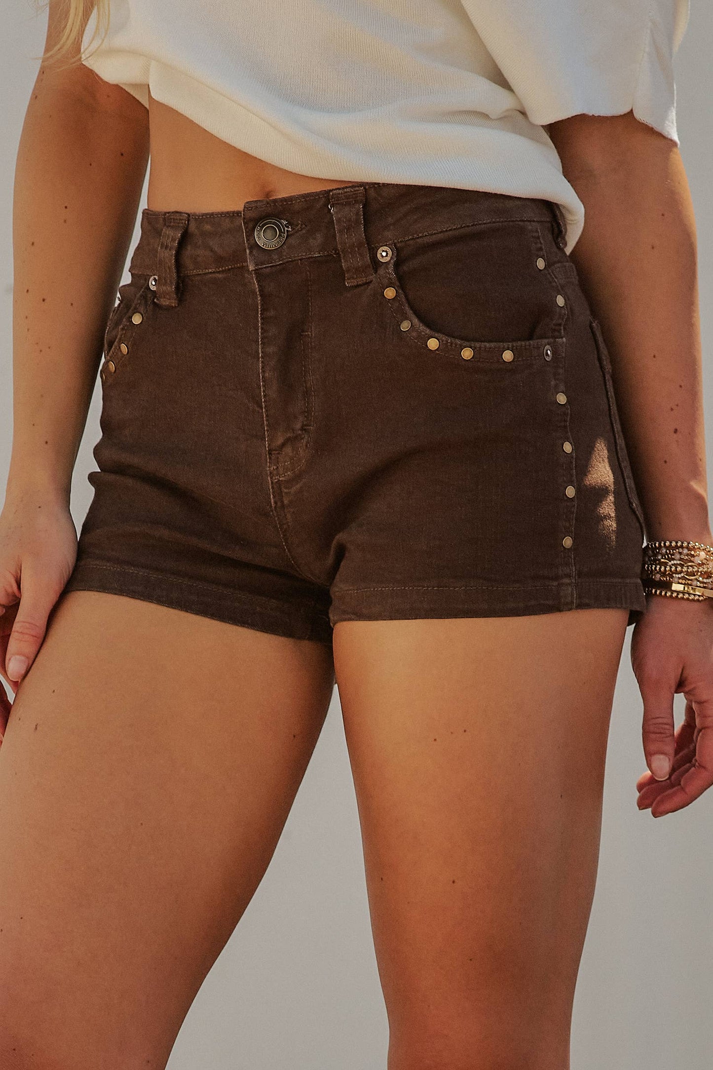 Studded Trim Denim Shorts