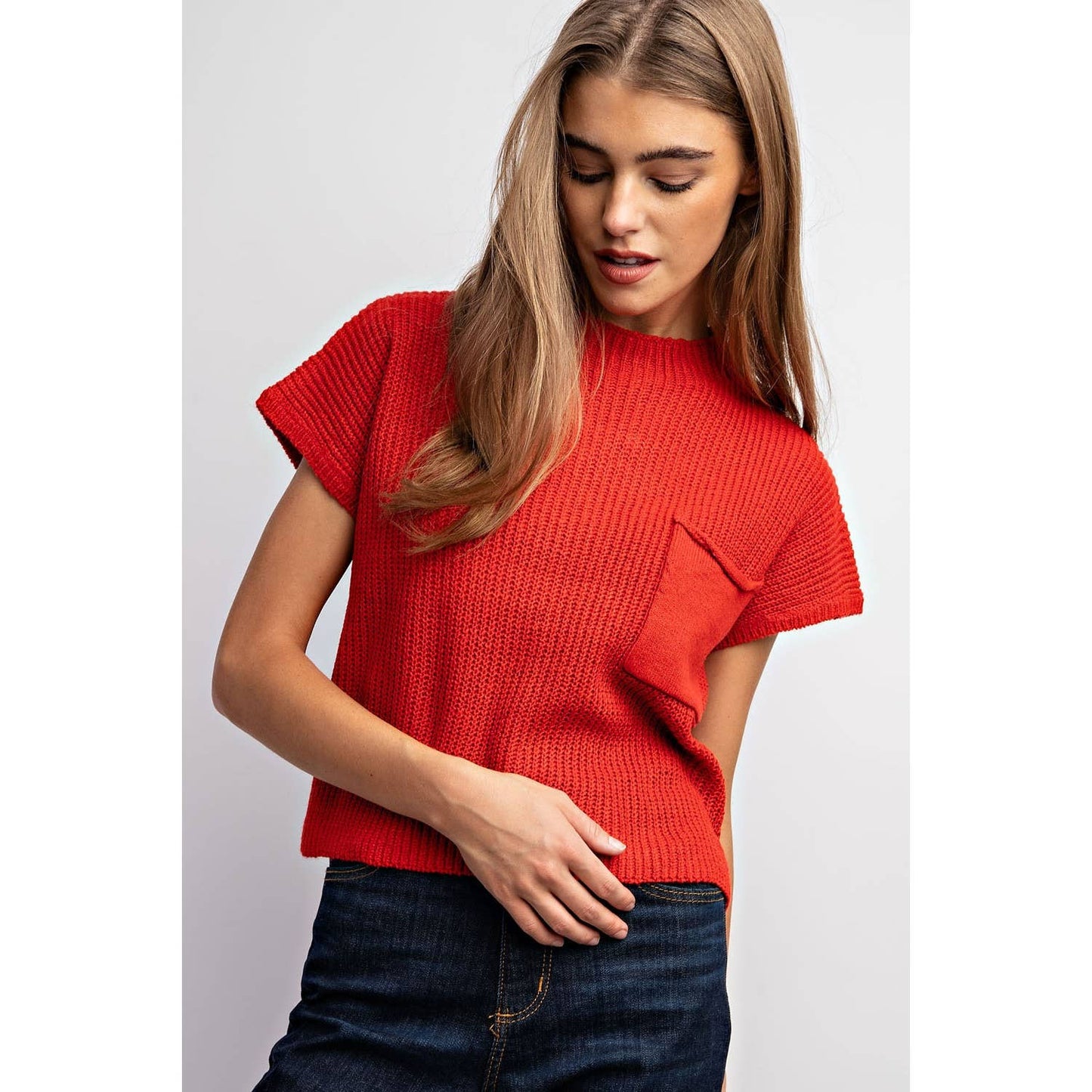 DROP SHOULDER RIB-KNIT SWEATER TOP: Brown / S-M-L(2-2-2)