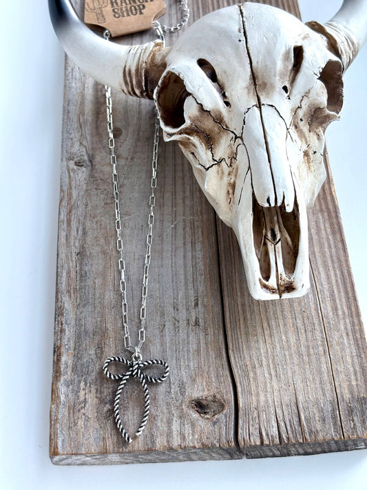 Western Style Coquette Bow, Ribbon Pendant Chain Necklace