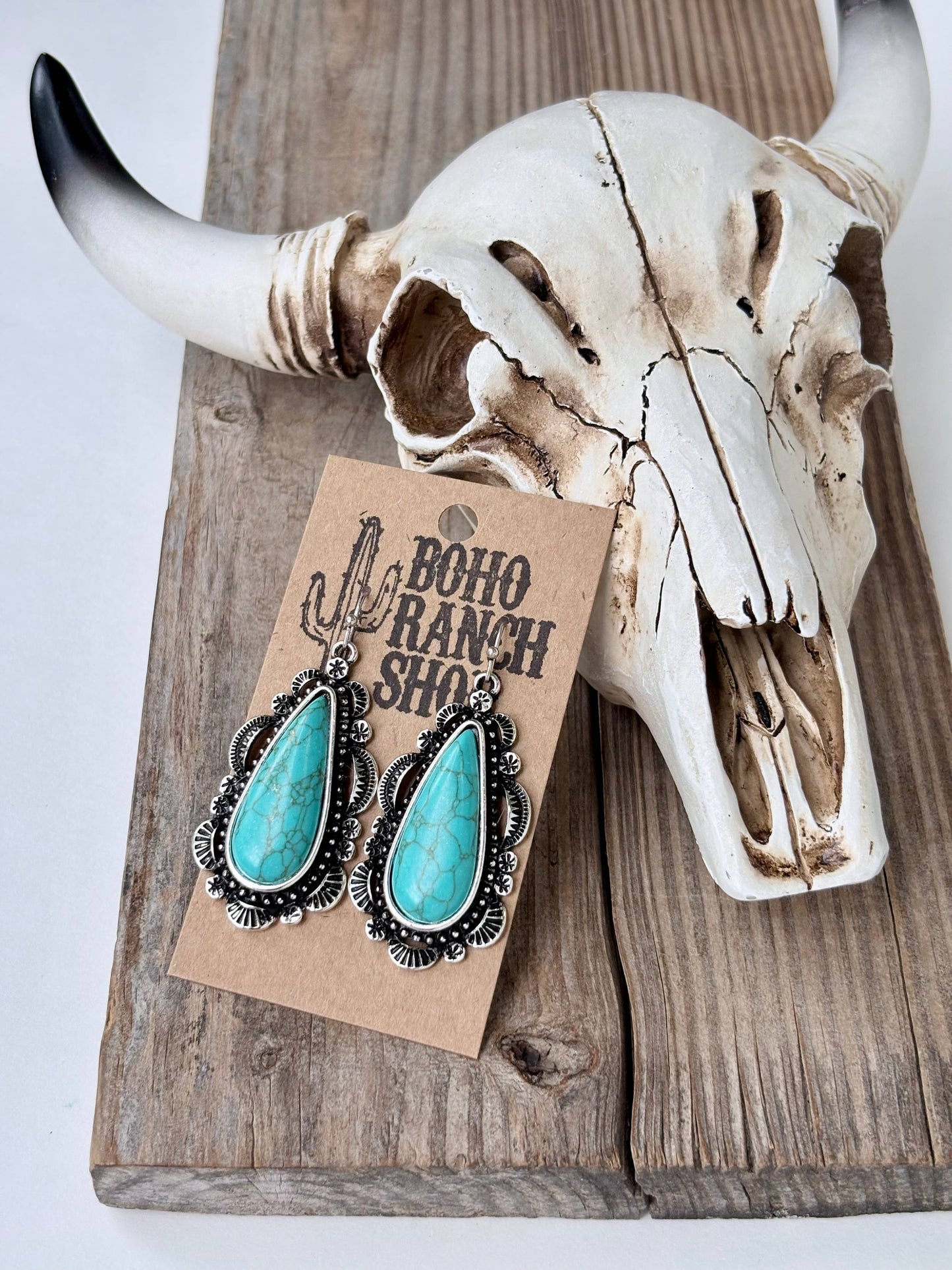 Western Style Turquoise Stone Statement Dangle Earrings: 6