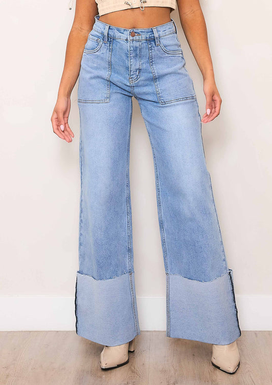 Wide leg denim jeans