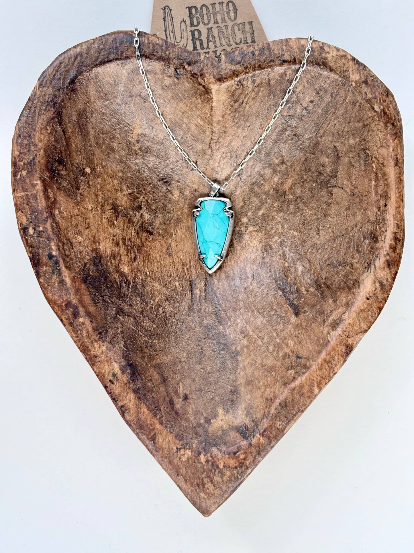 Western Style Arrowhead Turquoise Stone Pendant Necklace: Black