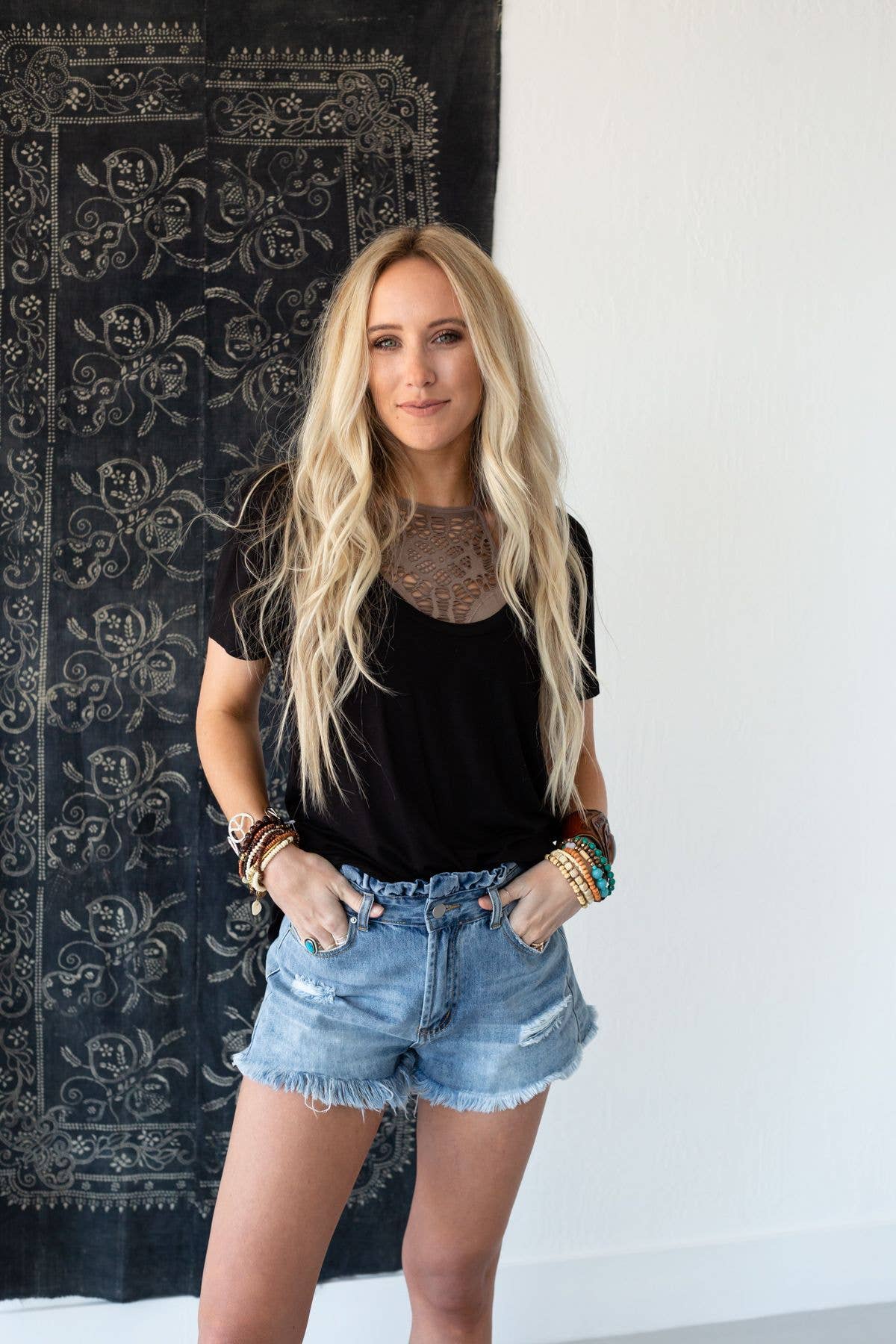 Scoop Neck Bralette Tee - Black: Black / XL