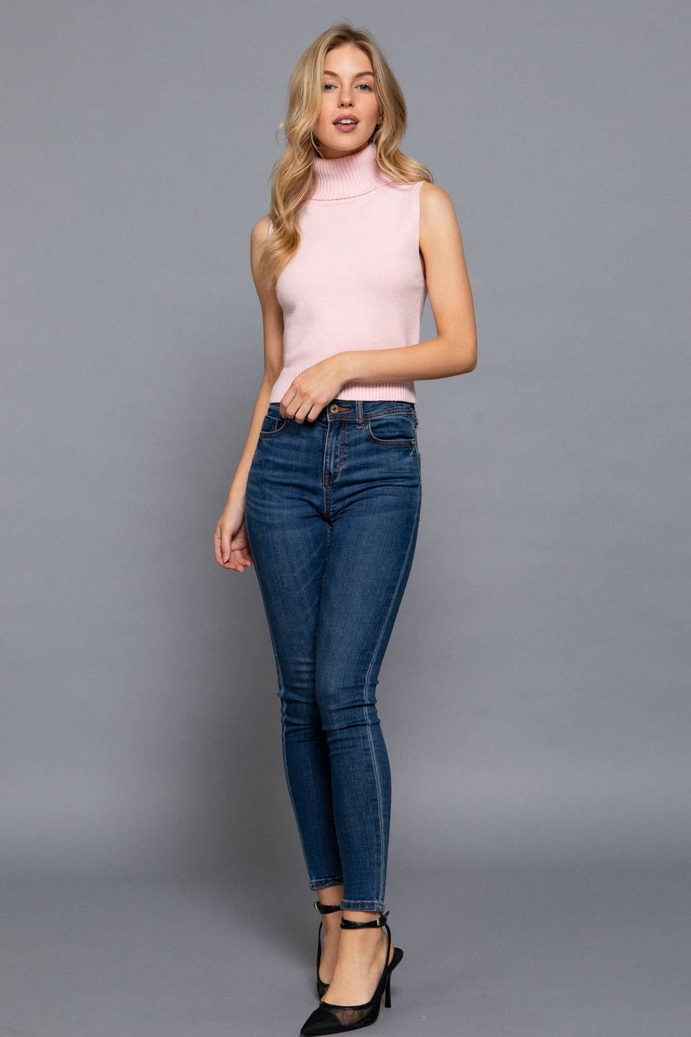 Sleeveless Turtle Neck Sweater Top: KHA-mocha / M