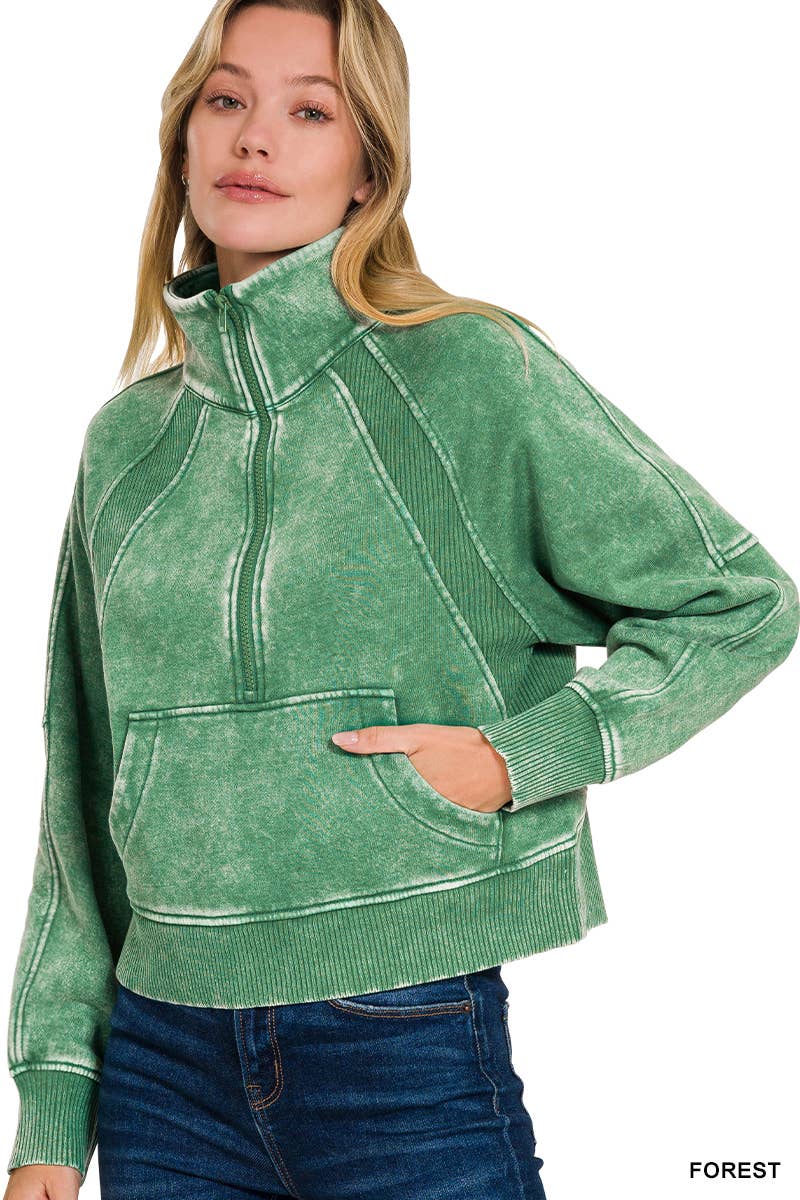 Half Zip Cropped Pullover: ASH MOCHA-171520 / S