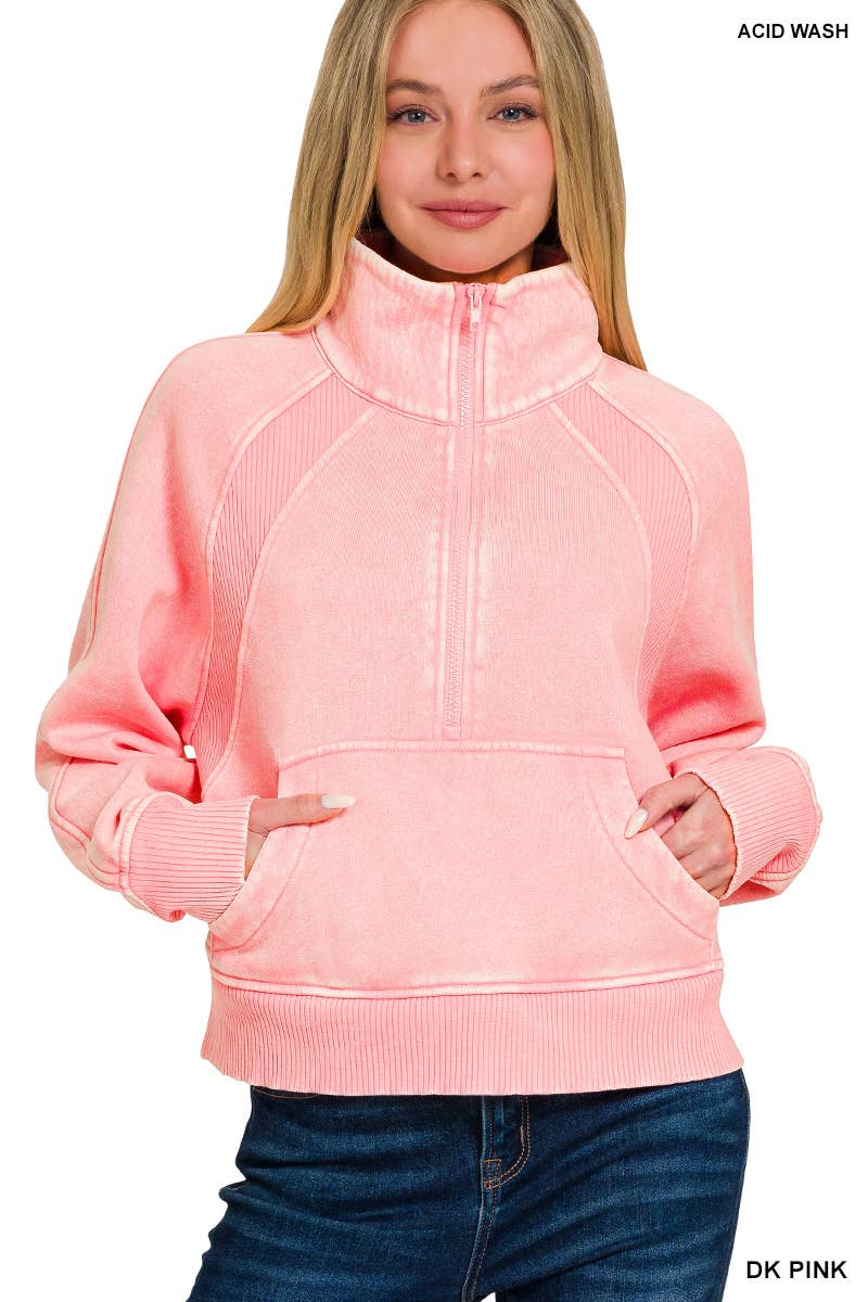 Half Zip Cropped Pullover: ASH MOCHA-171520 / L