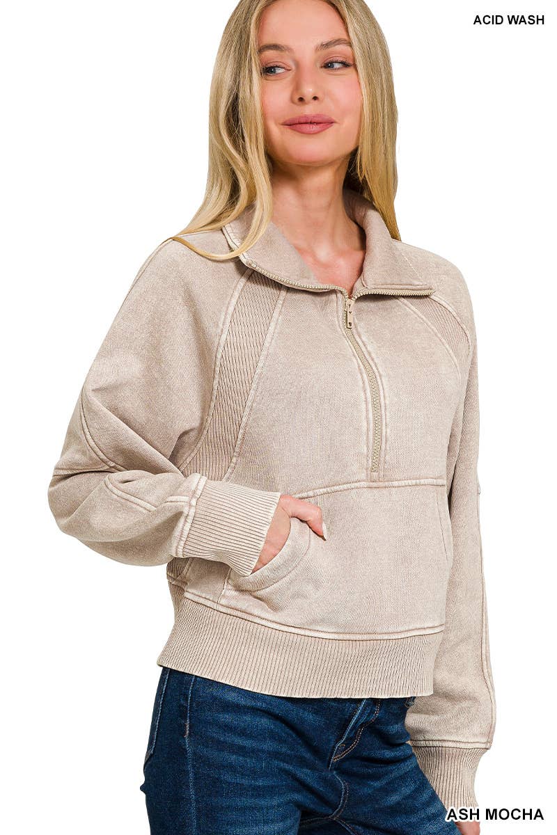 Half Zip Cropped Pullover: ASH MOCHA-171520 / M