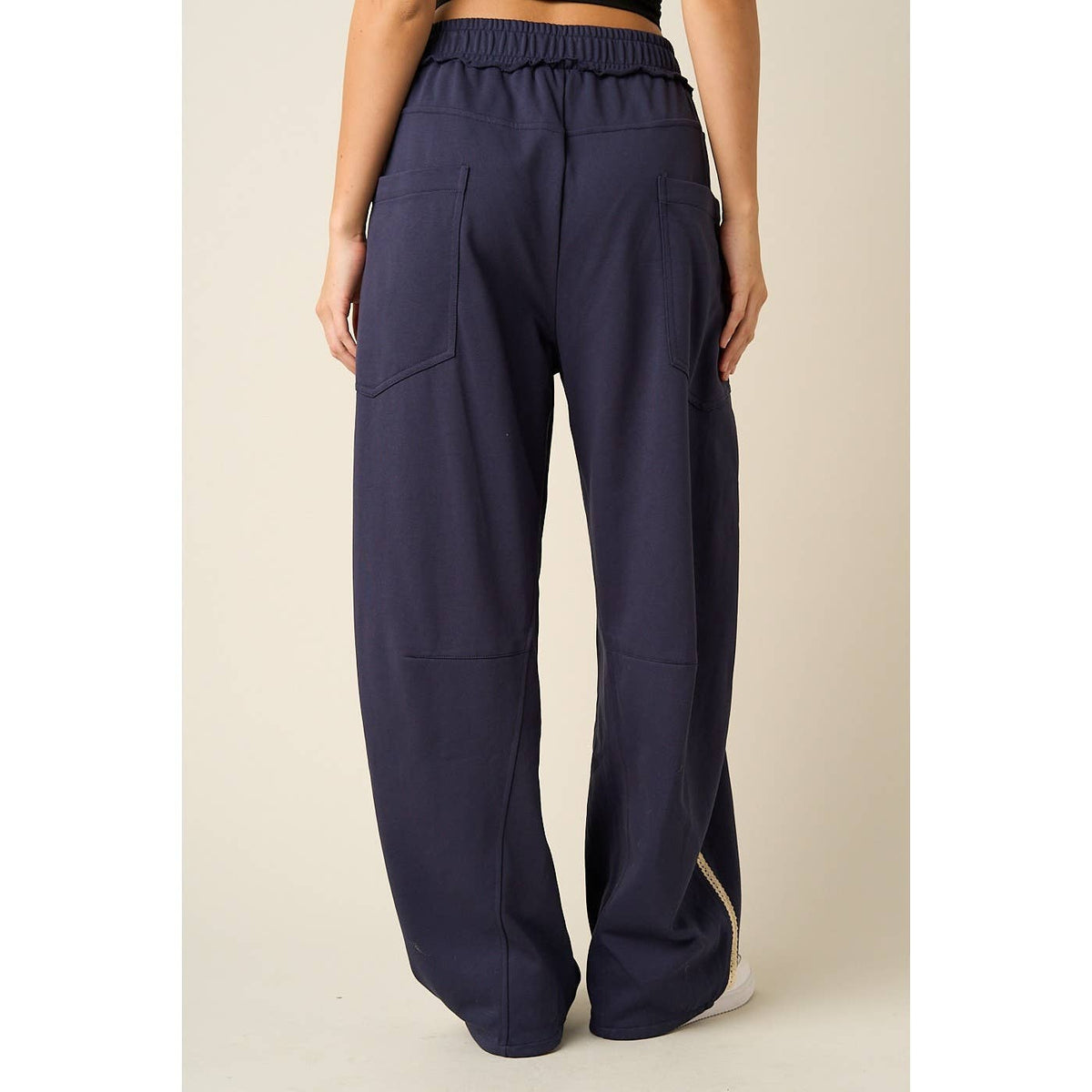 LACE TRIM BARREL LEG DRAWSTRING PANTS: MOCHA MOUSSE / S-M-L(2-2-2)