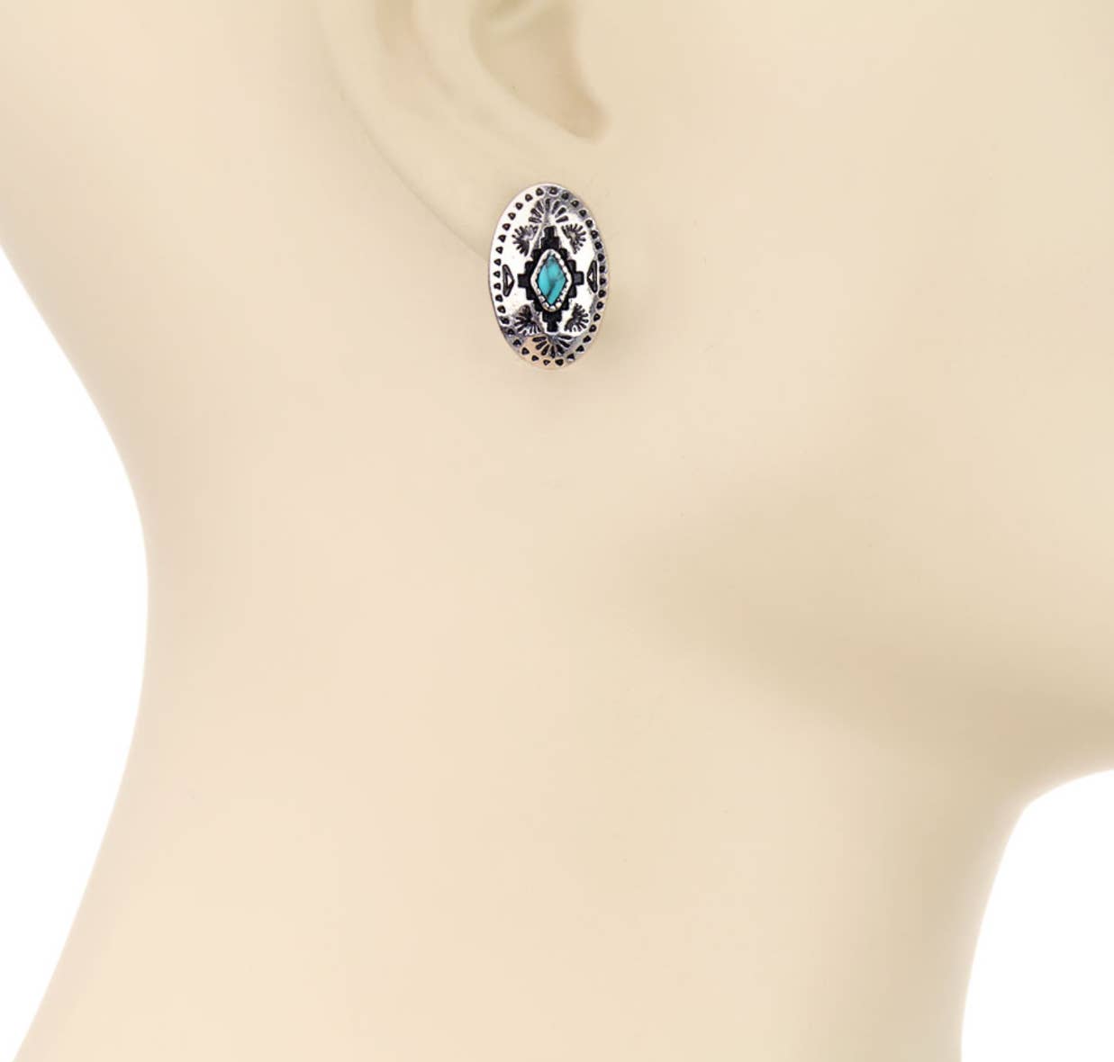 Western Hand Stone Aztec Post Earrings - turquoise pink: STYLE 3 - CROSS TURQUOISE