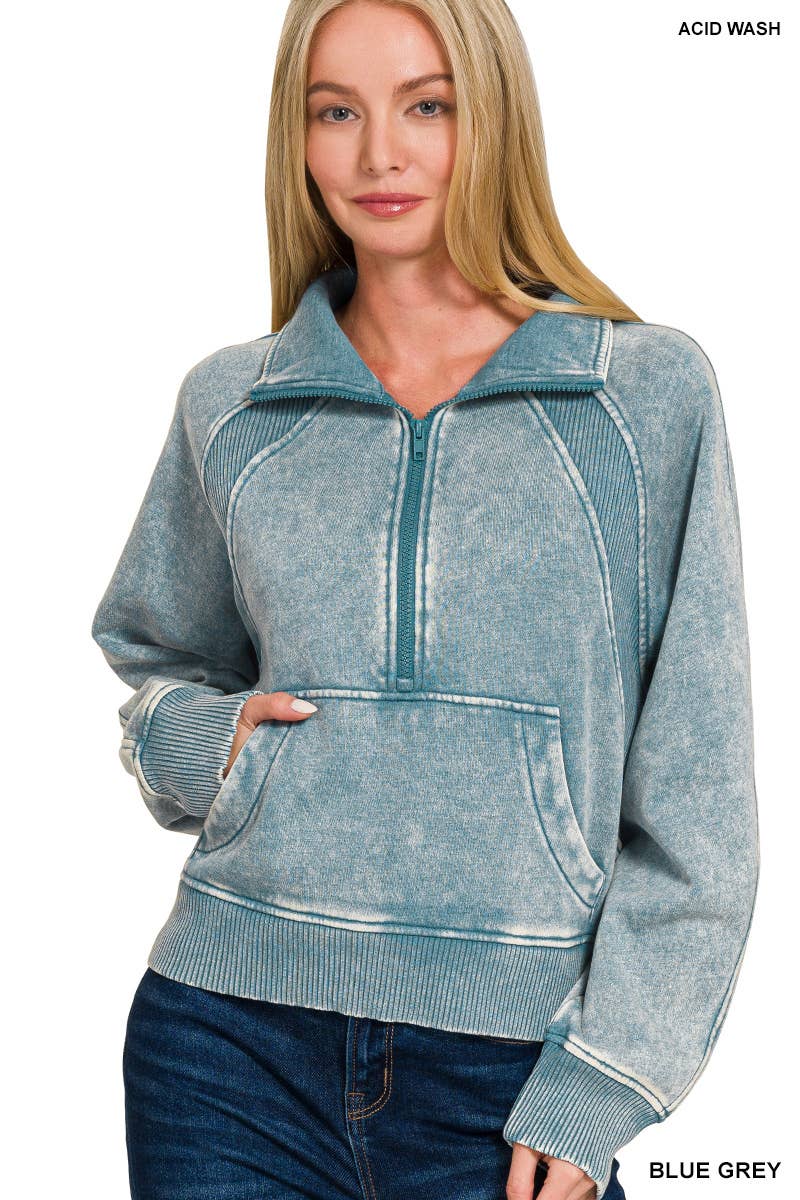Half Zip Cropped Pullover: ASH MOCHA-171520 / M