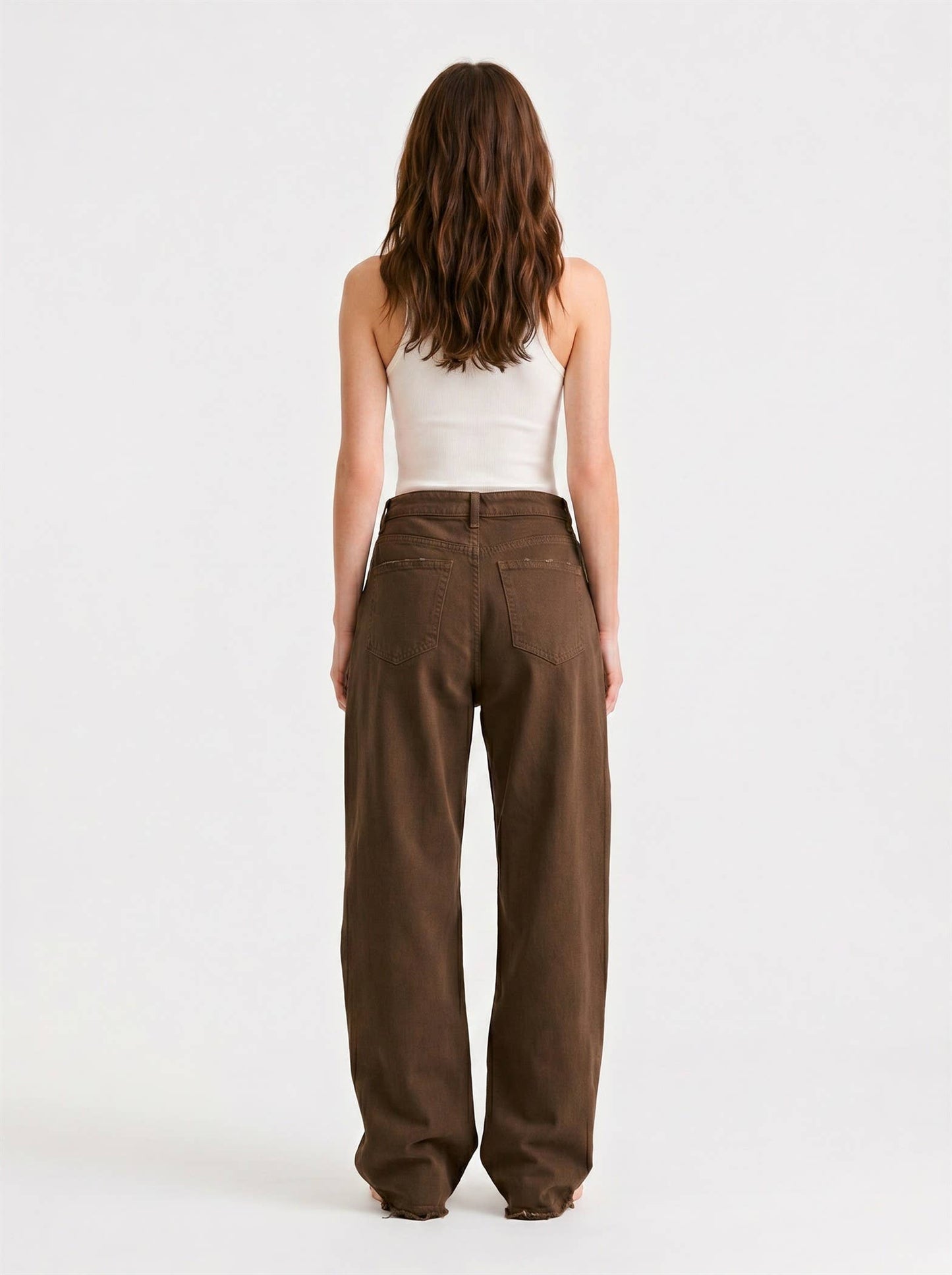 VINTAGE WIDE LEG JEANS: BROWN / XS-S-M-L(1-2-2-1)