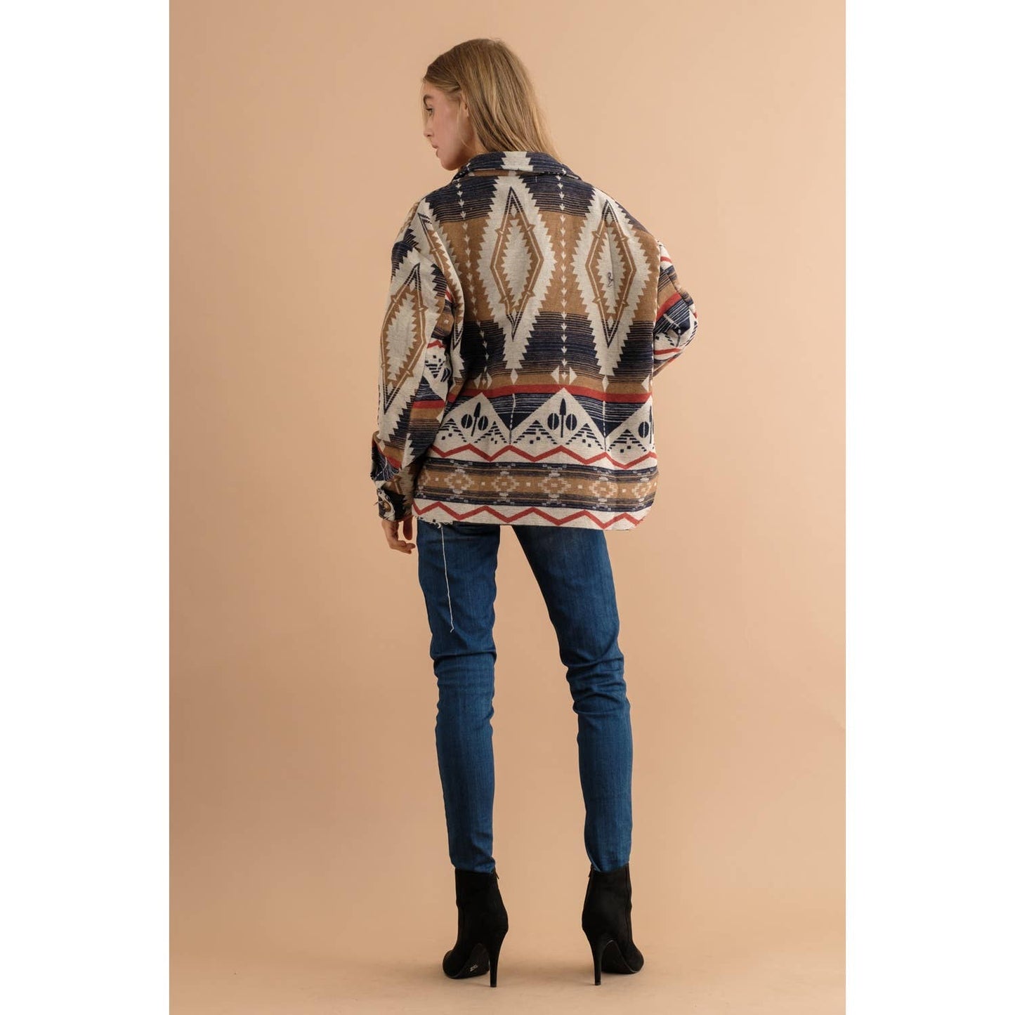 TRIBAL AZTEC PATTERN BUTTON DOWN SHIRT JACKET