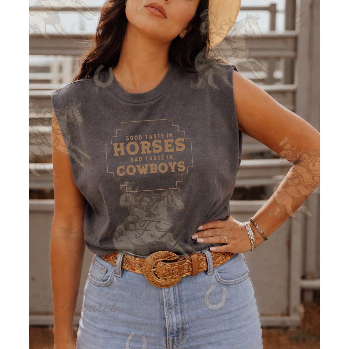Good Taste in Horses| Western Graphic Muscle Tank (Faded Black): Faded Black / S