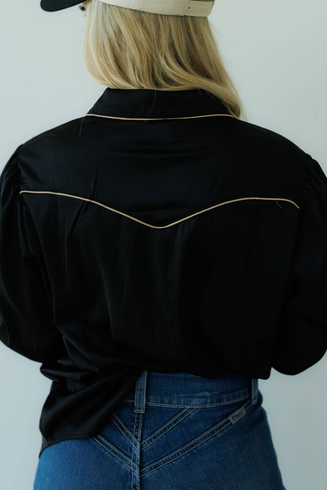 Pearl Snap, Black Satin