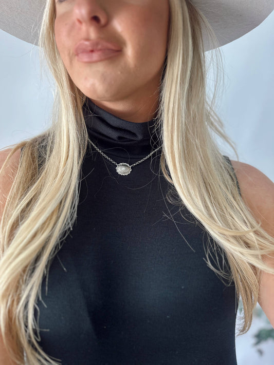 15" 18K Gold Plated Dainty Concho Necklace: White Gold