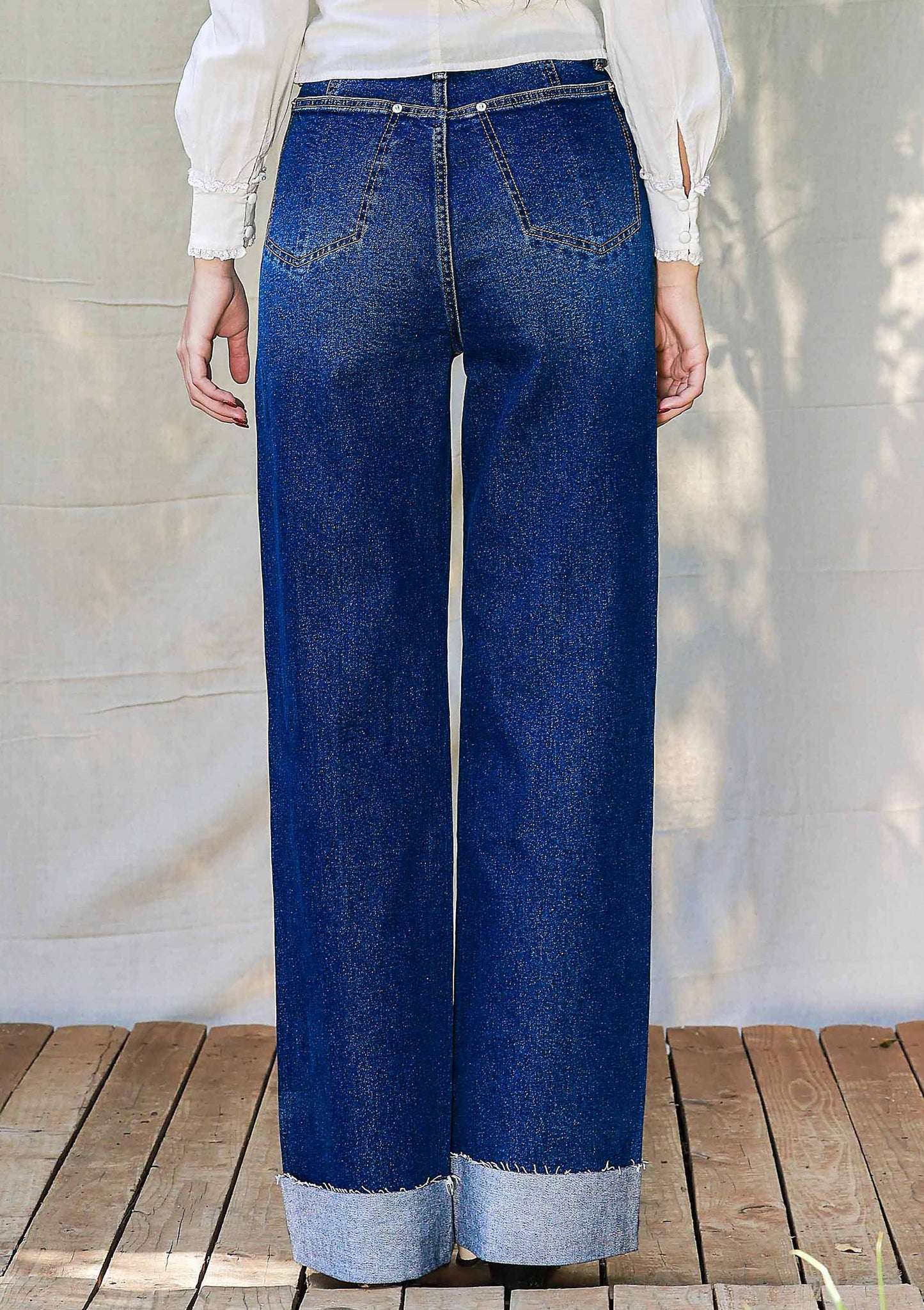 Folded Hem Wide Leg Jeans: Dark Stone