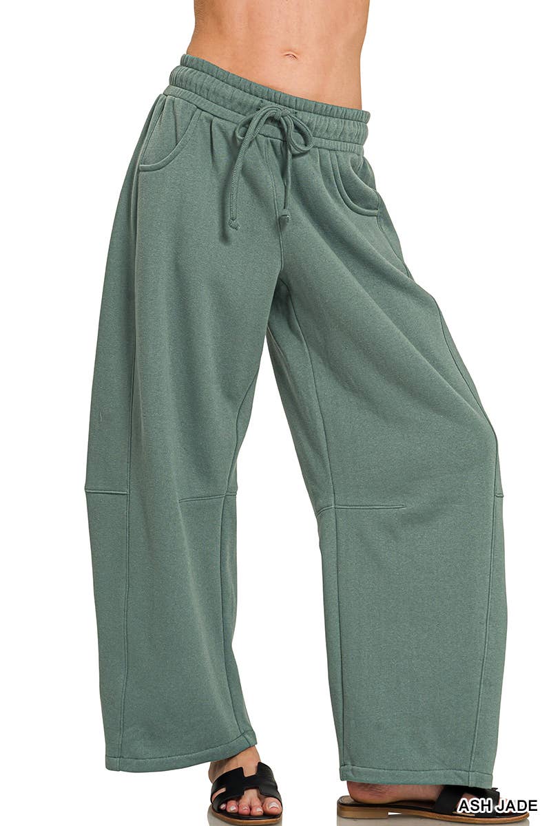 Fleece Barrel Leg Sweatpants w/ Pockets Zenana: LT BEIGE-201383 / L