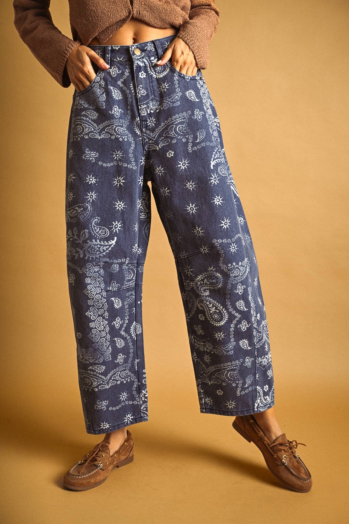 P6317   PAISLEY PRINT WASHED PANTS: BROWN / S