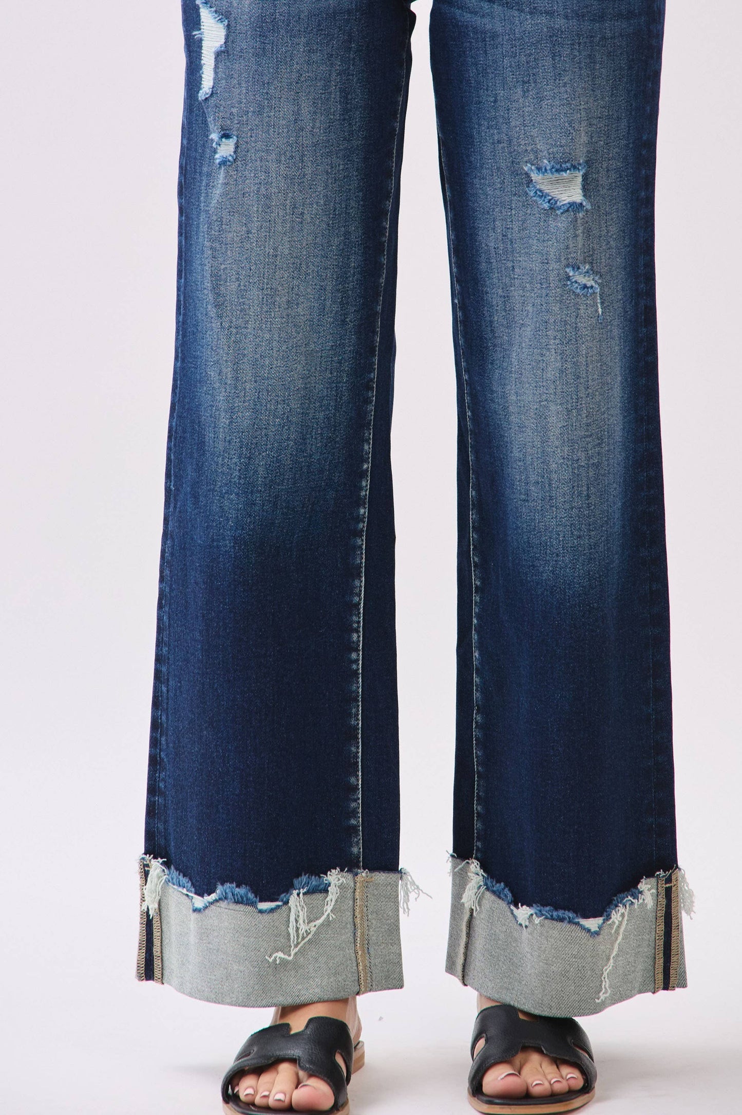 P1554W-DK HIGH RISE STRETCH WIDE LEG W/ CUFFED HEM JEANS: 13/30