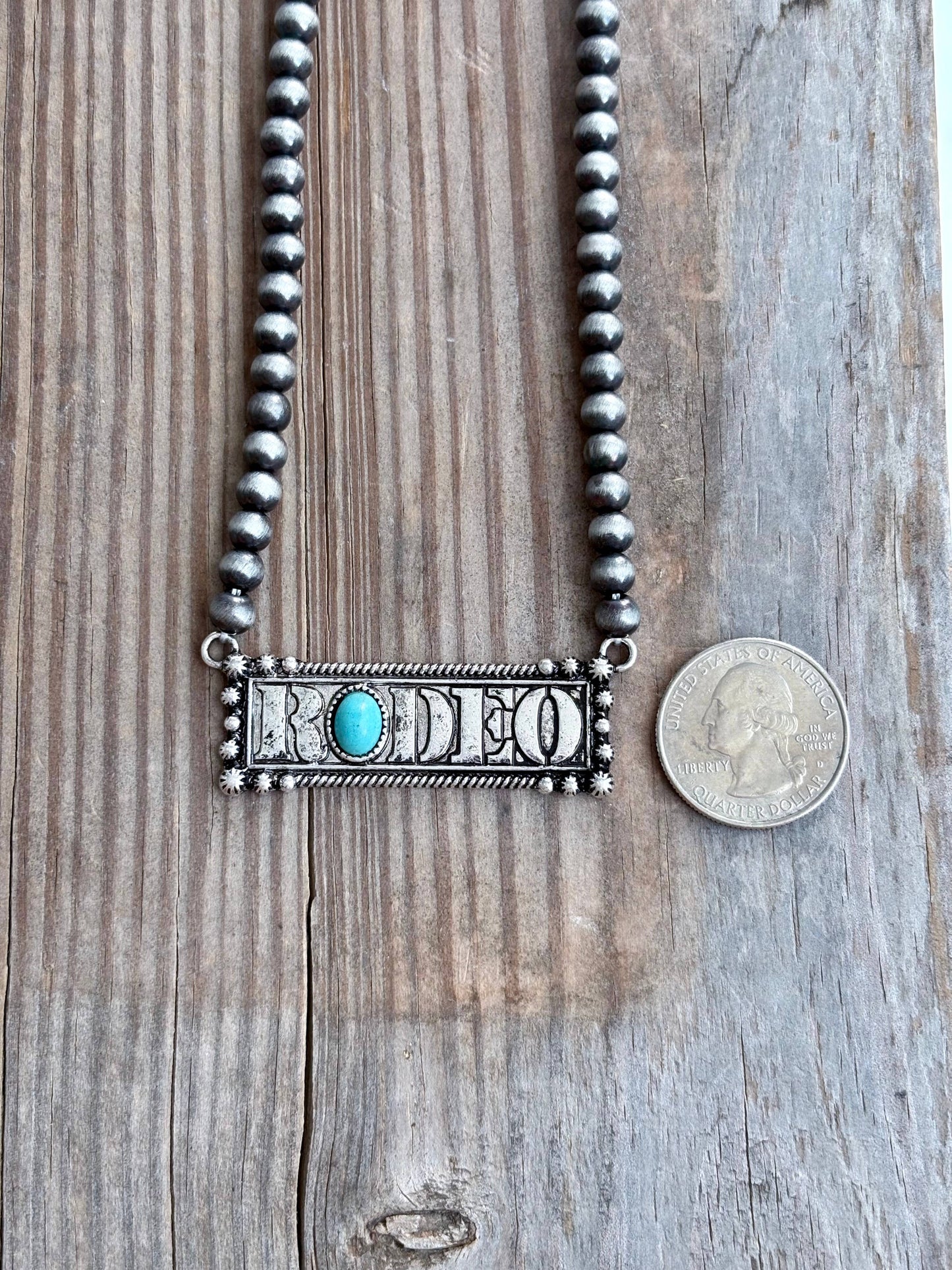Western Bar Pendant Navajo Pearl Bead Necklace: RODEO