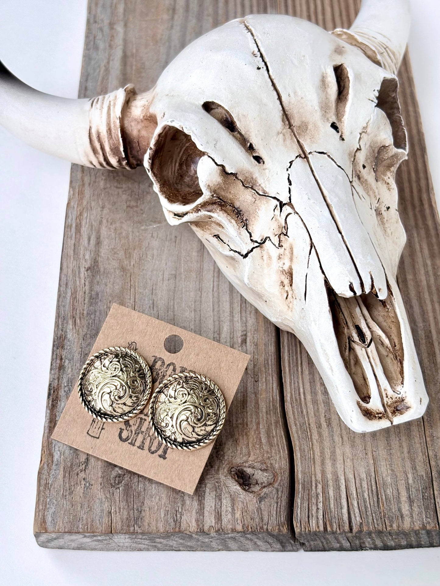 Western Style Round Stud Earrings: Silver