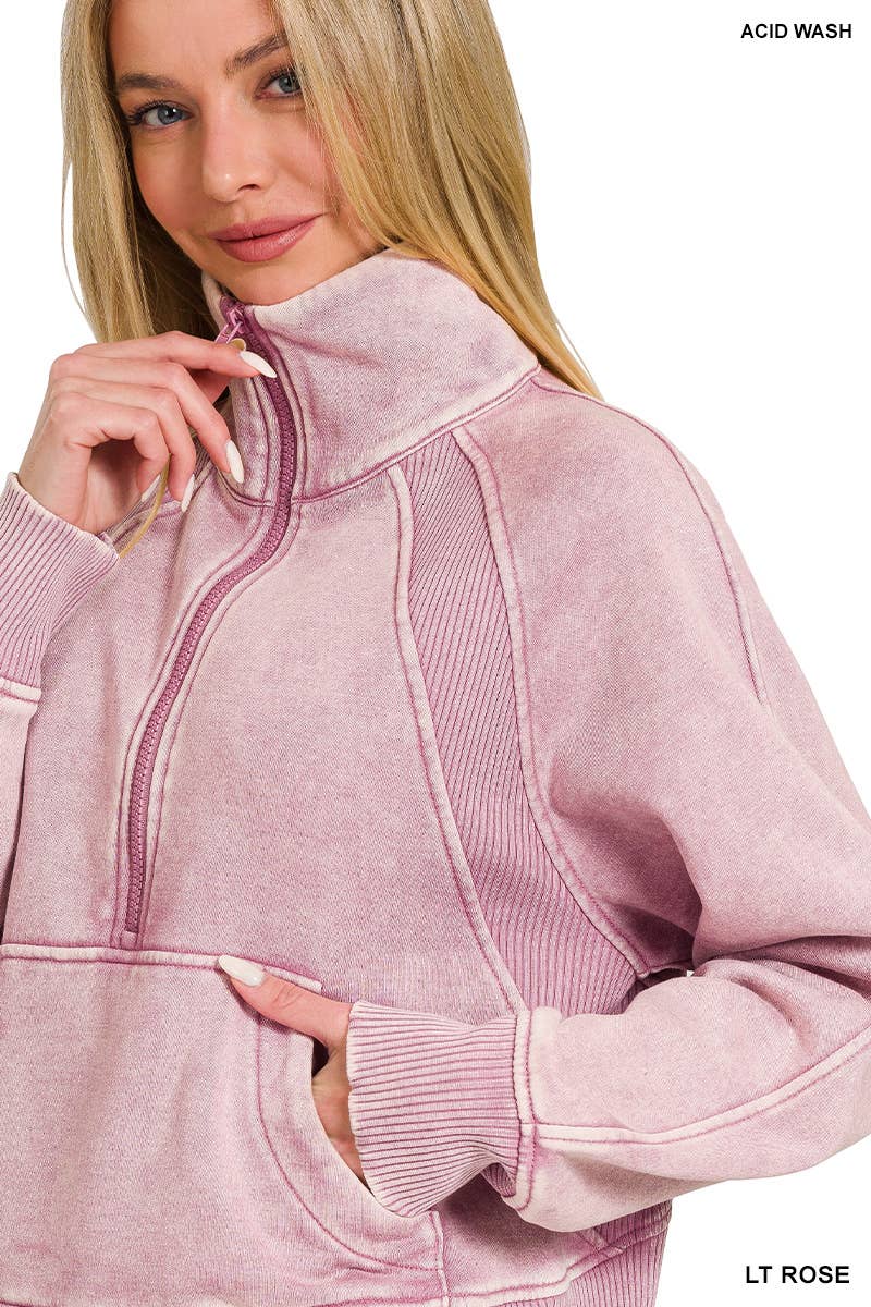 Half Zip Cropped Pullover: ASH MOCHA-171520 / M