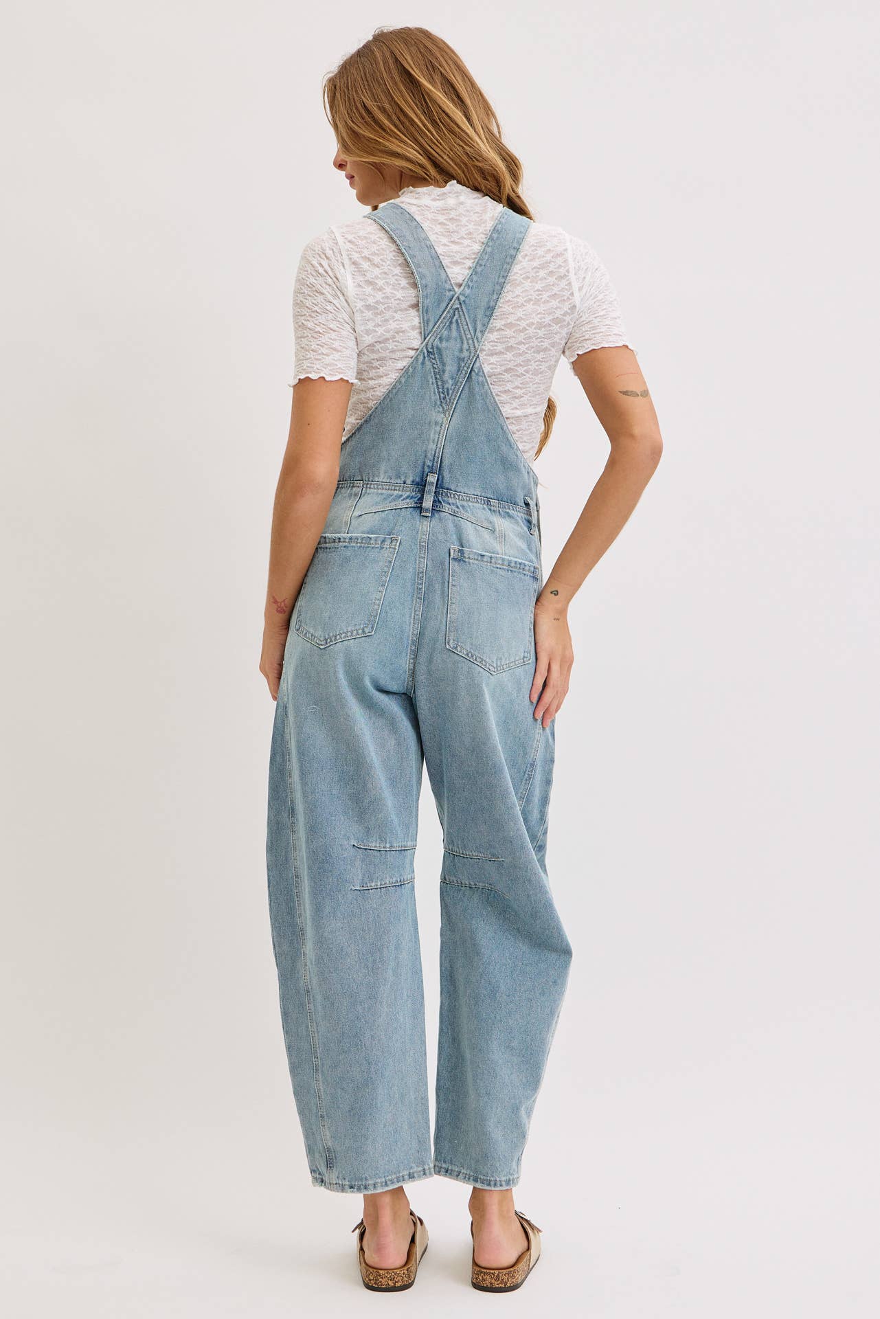 BARREL-LEG DENIM OVERALLS