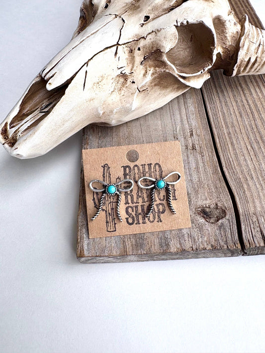 Western Coquette Bow Stone Stud Earrings: Turquoise