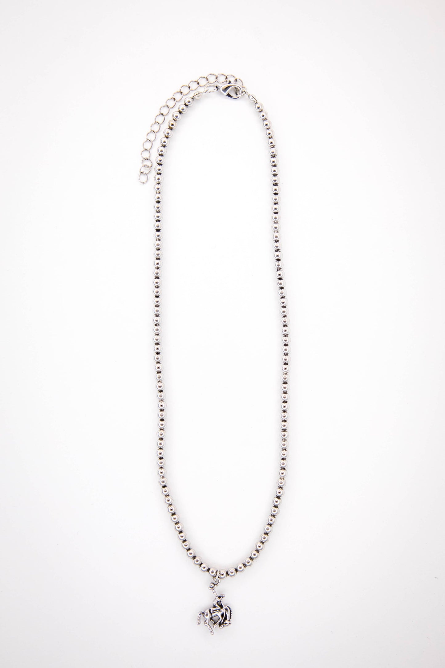 16" 18K  Gold Plated Burnished Necklace with Bucking Horse: White Gold