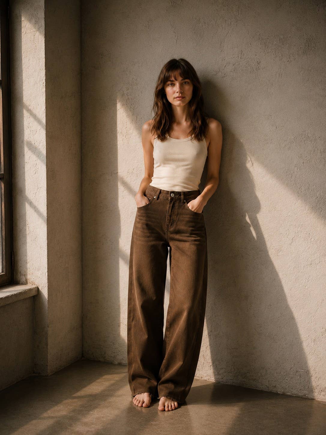 VINTAGE WIDE LEG JEANS: BROWN / XS-S-M-L(1-2-2-1)