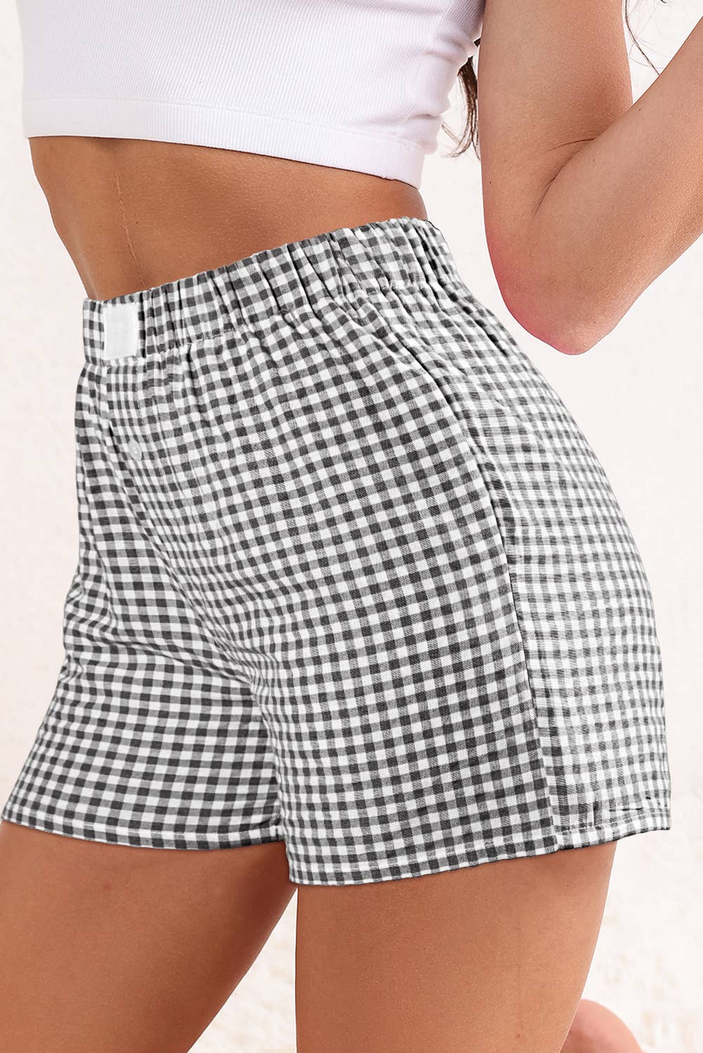 Stripe Plaid Printed High Waist Gingham Shorts: Black