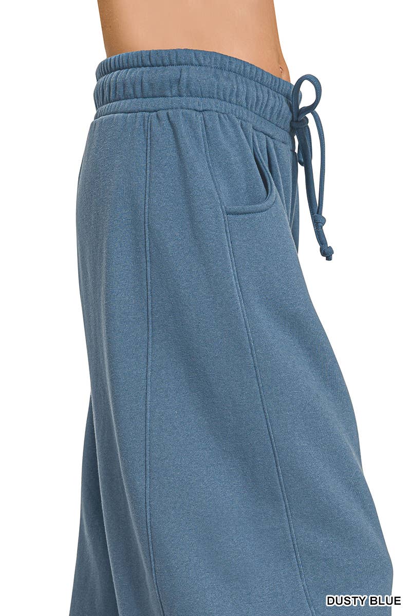 Fleece Barrel Leg Sweatpants w/ Pockets Zenana: LT BEIGE-201383 / L