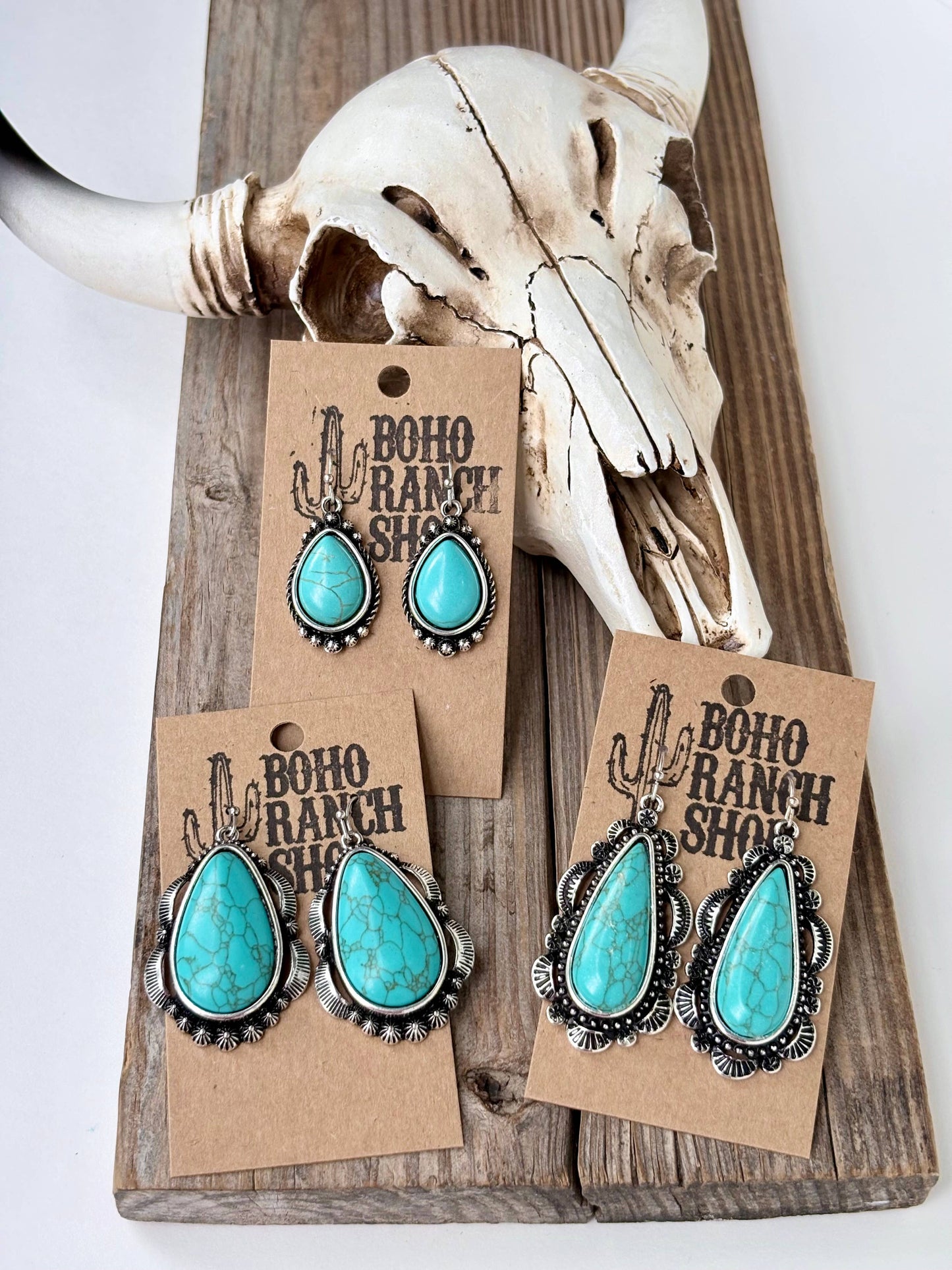 Western Style Turquoise Stone Statement Dangle Earrings: 3
