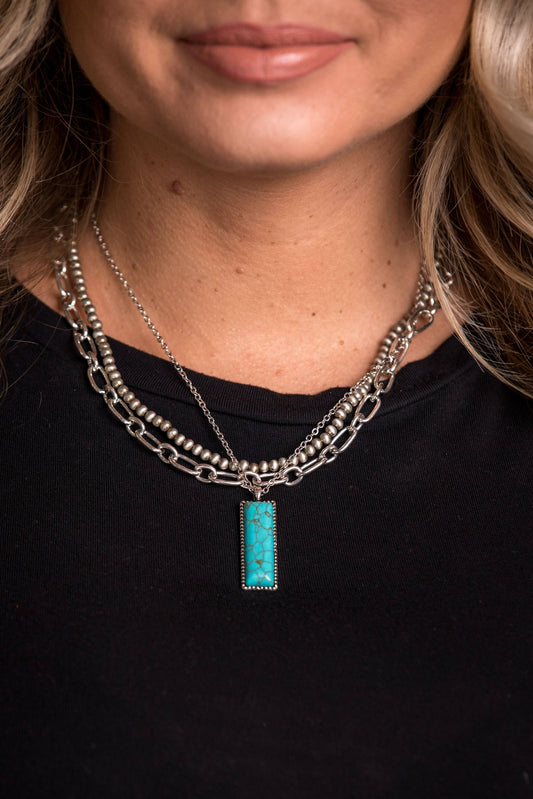 14",16",18" Layered Necklace with Turquoise Bar Pendant