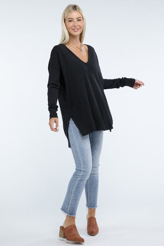 Hi-Low Hem Front Seam Sweater