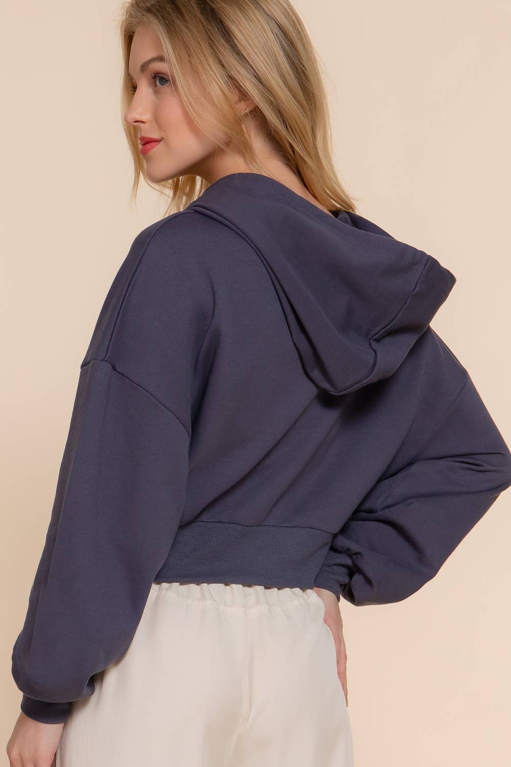 Long Sleeve Hoodie French Terry Zip Up Jacket: IVY-beige / M